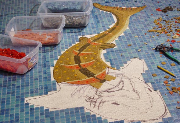 Glow in the dark glass tile mosaic