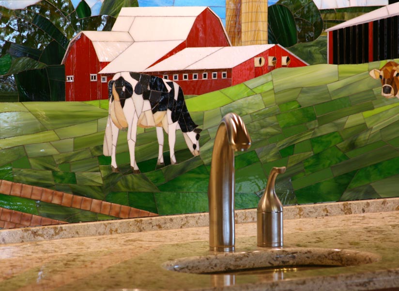 Glass tile mosaic backsplash